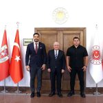 Türkiye Güreş Federasyonu Başkanımız Taha Akgül, Dünya Şampiyonumuz Rıza Kayaalp ile birlikte Milli Savunma Bakanımız Sa...